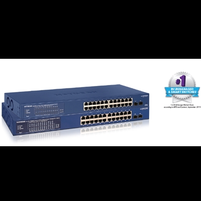 Netgear GS724TPP-100EUS NETGEAR Smart GS724TPP - Conmutador - L3 Lite - inteligente - 24 x 10/100/1000 (PoE+) + 2 x 1000Base-X SFP (uplink) - montaje en rack - PoE+ (380 W)