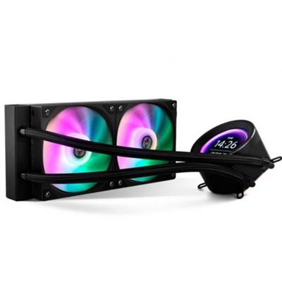 Nox NXHUMMERX240LCDBK Hummer X-240 LCD es un kit de refrigeración líquida all in one fácil de instalar que ofrece un alto rendimiento con una baja sonoridad. Gracias a su radiador doble (277 x 120 x 27 mm) y sus ventiladores con función PWM que mantienen de manera eficaz la temperatura del ordenador. Además, incluye una pantalla LCD personalizable, que podrás configurar según los datos que necesites saber de tu configuración.Ventilación eficazEsta refrigeración líquida de Nox, disponible en dos colores, blanco y negro, está compuesta por dos ventiladores con rodamiento hidráulico e incorpora un radiador de 240 mm y aletas aerodinámicas (reduciendo las turbulencias entre ventilador y radiador), lo que la hacen que Hummer X-240 proporcione un intercambio de calor y refrigeración eficiente.Con la función PWM los ventiladores ajustan automáticamente su velocidad a las necesidades del microprocesador, garantizando un funcionamiento siempre excelente de hasta 2000 RPM.Iluminación RGBEl sistema de iluminación LED RGB Hummer X-240 LCD dispone de 16.8 millones de colores. Gracias a su compatibilidad con las tecnologías de sincronización de los principales fabricantes de placas base, no solo podrás personalizar su iluminación sino también sincronizar los colores de todo tu setup.Concebido para adaptarse a tu configuración gracias a sus tubos mallados, que no se pinzan ni obstruyen si cuentas con poco espacio para colocarlos. A su vez, cada ventilador cuenta con 4 pads de goma antivibración que previenen vibraciones y ruidos molestos para garantizar la máxima estabilidad.Prestaciones y rendimientoHummer X-240 LCD cuenta con una bomba con base de cobre (para una alta conductividad) con capacidad para mover un gran caudal de líquido refrigerante (2500 RPM) reduciendo así, al instante, la temperatura del procesador. Junto a la alta disipación de calor que permite la gran densidad de las aletas del radiador, promueve un flujo de aire continuo en el interior de tu PC.Asimismo, el sistema de ensamblaje sin herramientas de esta refrigeración líquida de Nox es compatible y muy fácil de instalar en sockets tanto Intel como AMD.Potente softwarePersonaliza la pantalla LCD de esta refrigeración líquida de Nox y crea un PC único y con tu sello personal. Con el software que incorpora la Hummer X-240 LCD, podrás recrear tus gifs favoritos, esa escena de tu película o serie favorita, elegir entre los temas que incluye por defecto, o incluso recrear Mordor dentro de tu caja.Además, de poder tener bajo control el rendimiento y temperatura de tu ordenador, podrás controlar ajustes de la pantalla como el brillo o la rotación, también podrás elegir la tipografía y color de fondo que más se adapten a tu setup y tus preferencias.