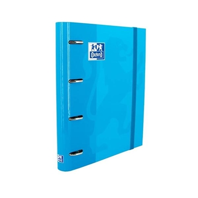 Oxford 400109184 Carpeta De Anillas Tamaño A4+ Con Tapa Extradura Color Turquesa. Tiene 4 Anillas De Ø 35 Mm. Compatible Con Separadores Y Fundas A4. Cierre Con Goma Elastica. Incluye Recambio De 100 Hojas De 90 G Con Cuadricula 5X5 Y Banda De Color.
