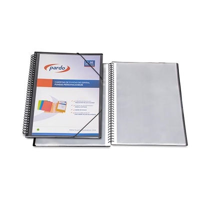 Pardo 846001 Carpeta De Fundas Espiral Tamaño Folio Fabricada En Polipropileno Color Negro. Portada Personalizable. Contiene 60 Fundas Interiores Extra Cristal 90 Micras. Con Sobre Interior.