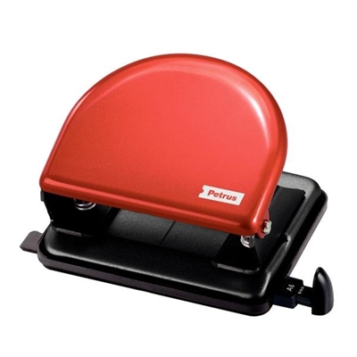 Petrus 33746 Taladro De Oficina Metalico De Color Rojo. Tiene 2 Punzones Con Diametro De 55 Mm Y Su Capacidad De Perforacion Es De 20 Hojas. Incorpora Una Regleta De Guia.
