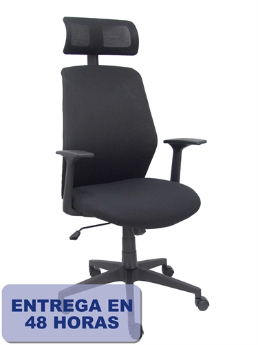 Piqueras-Y-Crespo 370BM840A840RNC Foröl Modelo Parolis - Silla De Oficina Ergonómica Con Mecanismo Basculante Y Brazos Fijos. Respaldo De Malla Transpirable En Color Negro Con Cabecero Regulable Y Asiento Tapizados En Aran Color Negro.