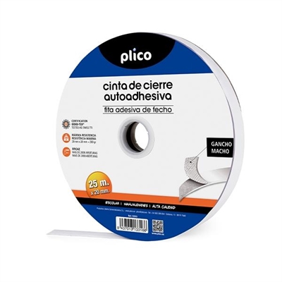 Plico 13316 Rollo De 25M De Cinta De Cierre Autoadhesiva/Macho En Color Blanco