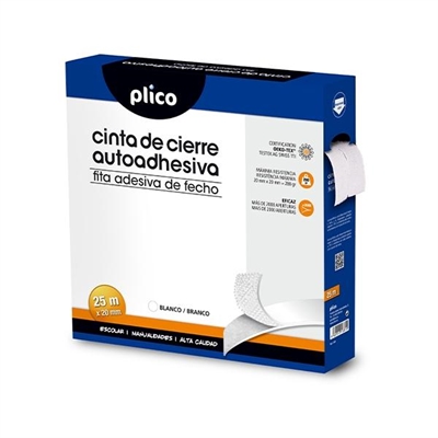 Plico 13318 Cinta De Cierre Adhesiva Plico Velcro Blanco 20Mm X 25M - Tipología: De Papel; Color: Blanco; Formato: Rollo; Cant Por Paquete: 1 Nr; Altura: 25 Mm; Largura: 20 Mt