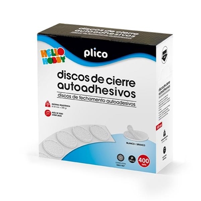 Plico 13334 Discos De Cierre Textil Autoadhesivos En Rollo Macho/Hembrade Color Blanco Y Con Medidas Dii¿½M. 20 Mm. Para Uso En El Aula Oficina U Hogar. Cada Pack Contiene 400 Discos.