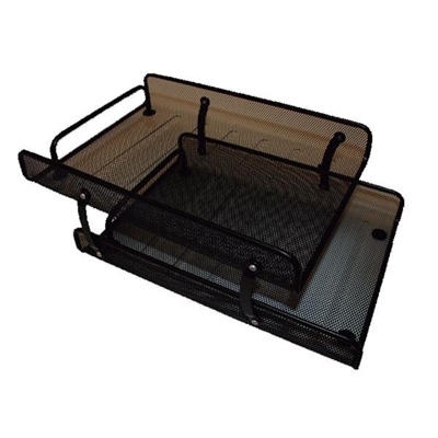 Poessa 317725 Bandeja Metalica De Rejilla Doble. Ideal Para Organizar Los Documentos Y Mantener La Mesa Ordenada. No Apilable. 24X10x35cm Negra