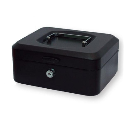 Poessa 318736 Caja De Caudales Fabricada En Metal De Color Negro Que Incluye Una Bandeja Extraible Que Permite Clasificar Monedas Y Billetes Un Asa Para Su Facil Transporte Y Llave Para Un Cierre Seguro. Medidas: 20 X 95 X 15 Cm.