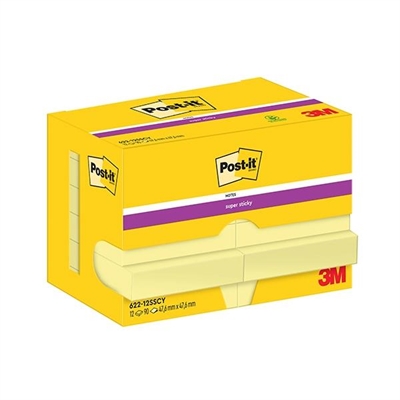 Post-It 7100290190 Bloc De Notas Adhesivas Super Sticky Color Amarillo Con Medidas De 476 X 476 Mm. Su Adhesivo Reposicionable Permite Recolocar O Cambiar Las Notas De Posicii¿½N. Cada Bloc Contiene 90 Hojas. Pack De 12 Blocs.