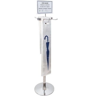 Pull UBS01 Soporte Enfundaparaguas Con Dos Elementos De Sujecion Para Bolsas Evitando Accidentes En Lugares De Acceso Publico Desde La Calle. Fabricado En Acero Inoxidable Y Con Un Aviso Personalizable De 28 X 18 Cm.