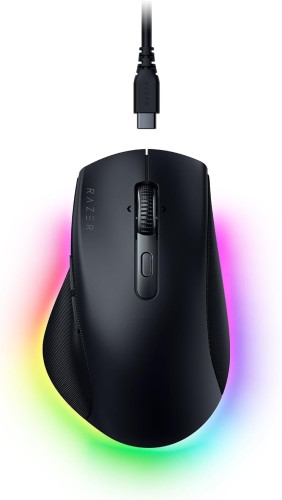 Razer RZ01-03900100-R3M1 Ratón ergonómico inalámbrico Pro Click V2 - Soporte de IA - Sensor óptico de 30K - Batería de 3,5 meses de duración (croma RGB de 14 zonas, rueda HyperScroll con inclinación) Negro.