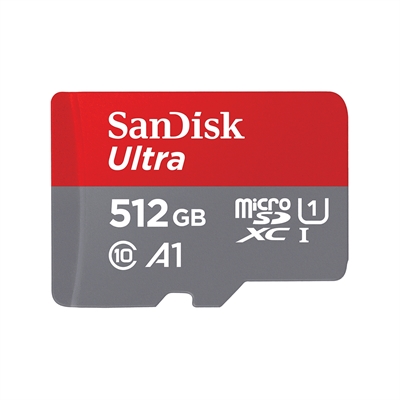 Sandisk SDSQUA4-512G-GN6MA SanDisk Ultra. Capacidad: 512 GB, Tipo de tarjeta flash: MicroSDXC, Clase de memoria flash: Clase 10, Velocidad de lectura: 120 MB/s, Clase de velocidad UHS: Class 1 (U1). Color del producto: Gris, Rojo