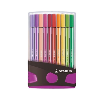 Stabilo 03/04/6820 Rotulador Con Punta De Fibra Y Tinta Al Agua. Ancho De Trazo De 1 Mm. Pigmentos Con Gran Brillo Y Luminosidad. Acuarelable. Cuerpo Hexagonal Del Color De La Tinta. Estuche Rigido De 20 Rotuladores De Colores Surtidos.