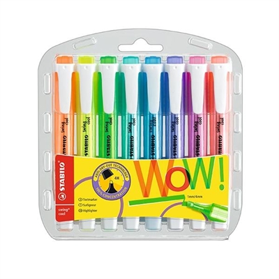 Stabilo 275/8-3 Paquete De 8 Marcadores Fluorescentes En Colores Pastel. Con Tecnologi¿½A Anti Secado (4 Horas Destapado Sin Secarse). Tinta A Base De Agua Resistente A La Luz En Todo Tipo De Papel: Normal Fax Fotocopia Etc. Capuchi¿½N Ventilado. Punta Biselada. Modelo Plano De Bolsillo. Trazo De 1 A 4 Mm