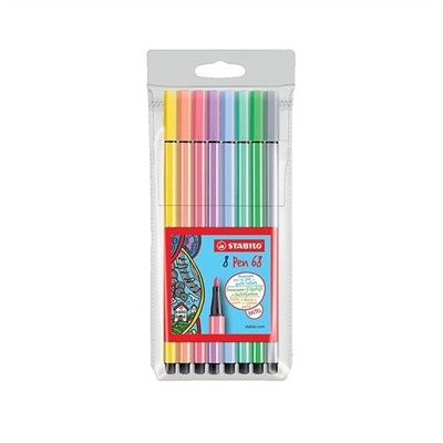 Stabilo 68/8-01 Rotulador Con Tinta De Base De Agua Con Punta De Fibra Conica De 1 Mm Y Trazo De 1 Mm Acuareable. Cuerpo Fabricado En Plastico Hexagonal De Color Naranja A Rayas Blancas. Estuche De 8 Unidades Surtido Colores Pastel.