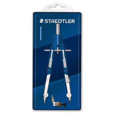 Staedtler 552 01 Estuche Con Compas De Precision Con Rueda Central Y Mecanismo De Ajuste Rapido Alargador Tubo Con Piezas De Recambio Y Adaptador Universal De Rosca. Para Circunferencias Hasta Ø 350 Mm. Incluye Portaminas Y Minas Hb 05 Mm.