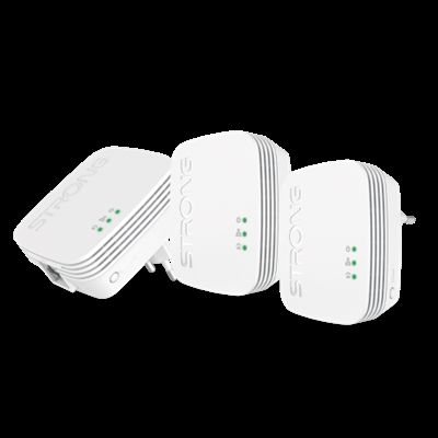 Strong PL600TRIMINI Strong Powerline 600 Triple Pack Mini. Rango máximo de transferencia de datos: 600 Mbit/s, Estándares de red: IEEE 802.3, IEEE 802.3u, Tipo de interfaz Ethernet LAN: Ethernet rápido. Voltaje de entrada AC: 100 - 240 V, Frecuencia de entrada AC: 50/60 Hz, Corriente: 16 A. Color del producto: Blanco. Sistema operativo Windows soportado: Windows 11, Windows 7, Windows 8, Windows 8.1. Ancho: 63 mm, Profundidad: 68 mm, Altura: 75 mm