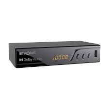 Strong SRT8250 Strong SRT8250. Fuente de señal: Terrestre, Tipo HD: 4K Ultra HD, Formato de señal digital: DVB-T2. Formatos de vídeo compatibles: AVC, H.264, HEVC/H.265, MPEG2. Color del producto: Negro, Tipo de sintonizador: Analógico y digital, Cantidad de canales: 999 canales. Consumo energético: 12 W, Voltaje de entrada AC: 100 - 240 V, Frecuencia de entrada AC: 50/60 Hz. Ancho: 168 mm, Profundidad: 118 mm, Altura: 38 mm