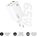 Subblim SUBCHG-6G6530 - Cargador GaN 65 W SUBBLIM, 2 × USB-C + USB-A PD 3.0 & PPS, 45 W + 20 W simultáneos para Ma