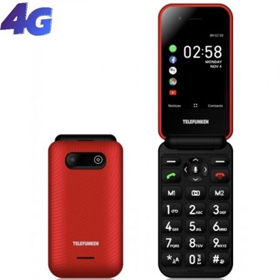 Telefunken TF-GSM-740-CAR-RD Telefunken S740 - 4G teléfono básico - RAM 512 MB / Memoria interna 4 GB - microSD slot - pantalla LCD - 320 x 240 píxeles - rear camera 3 MP 2 MP - rojo