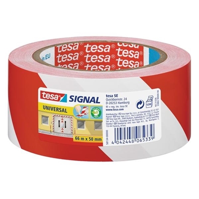 Tesa 58134-00000-00 Cinta De Se?Alizacion Temporal Multiusos De Dimensiones 50 Mm X 66 M. Para Se?Alizar Y Delimitar Areas De Riesgo. Color Blanco Y Rojo.