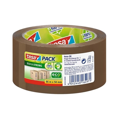 Tesa 58154-00000-01 Cinta De Embalaje De Polipropileno Ecologico Extrafuerte Color Habana. Fabricado Con Productos De Plastico Reciclado 100% Y Mandril 100% Carti¿½N Reciclado. Adecuado Para Todos Los Dispensadores Tesapacki¿½. Resistente A Los Rayos Uv. Bajo Ruido. Medidas 50 Mm X 66 M.