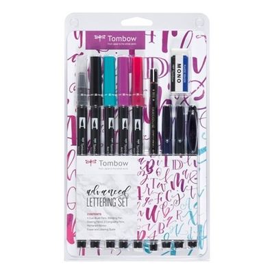 Tombow LS-ADV Rotulador Con Tinta De Base De Agua Con Punta De Pincel Flexible De 08 Mi¿½Nimo Y Mi¿½Ximo De 10 Mm. Cuerpo Fabricado En Plastico Negro. Estuche Set Advance (Lapiz 2 Rotuladores Caligri¿½Ficos 4 Rotuladores De Doble Punta Rotulador Blender Rotulador Permanente Goma Y Un Pequei¿½O Manual De Caligrafi¿½A).