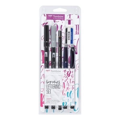 Tombow LS-BEG Rotulador Con Tinta De Base De Agua Con Punta De Pincel Flexible De 08 Mi¿½Nimo Y Mi¿½Ximo De 10 Mm. Cuerpo Fabricado En Plastico Negro. Estuche Set Beginner (Lapiz Rotulador Caligri¿½Fico 2 Rotuladores De Doble Punta Rotulador Permanente Goma Y Un Pequei¿½O Manual De Caligrafi¿½A).