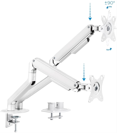 Tooq DB4132TNR-W Pantallas Soportadas: 7-32 Compatible Con Vesa: 75X75 Y 00X00 Peso Máximo Soportado De Pantalla: 2-9 Kg/Brazo Brazos Regulables Con Mecanismo Asistido Por Muelles Ángulo De Inclinación: +55°/-55° Ángulo De Giro: +90°/-90° Ángulo De Rotación: +80°/-80° Altura Ajustable Hasta 428 Mm Instalación Mediante Abrazadera O Tornillo Pasante Sistema De Organización De Cables Compatible Con Pantallas Curvas Color: Blanco Peso Neto: 3,9 Kg. Peso Bruto: 4,5 Kg Medidas Del Embalaje: 442X257x08 Mm  