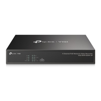 Tp-Link VIGI NVR1004H-4P-2TB TP-Link VIGI NVR1004H-4P-2TB. Canales de entrada de vídeo: 4 canales, Máxima resolución: 3840 x 2160 Pixeles, Modos de grabación de vídeo: 720p, 1080p, 2160p. Capacidad del HDD: 2 TB, Capacidad máxima de almacenaje: 10 TB, Interfaz del HDD: SATA. Protocolos de red compatibles: TCP/IP, DHCP, DNS, NTP, UPnP. Color del producto: Negro. Consumo energético: 4,25 W, Corriente de salida: 1,31 A, Voltaje de salida: 53.5 V