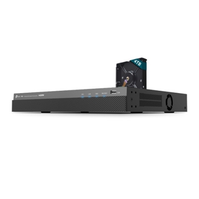 Tp-Link VIGI NVR2016H-16MP-4TB TP-Link VIGI VIGINVR2016H-16MP4TB. Canales de entrada de vídeo: 16 canales, Máxima resolución: 3840 x 2160 Pixeles, Modos de grabación de vídeo: 720p, 1080p, 2160p. Capacidad del HDD: 4 TB, Interfaz del HDD: SATA. Ethernet LAN, velocidad de transferencia de datos: 10,100,1000 Mbit/s. Color del producto: Negro. Consumo energético: 40 W, Potencia por puerto de alimentación a través de Ethernet (PoE): 30 W