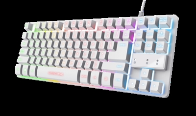 Trust 24739 Teclado con iluminación TKL GXT 833W ThadoTeclado para gaming metálico y compacto con iluminación LED multicolorDe tipo sostenibleFabricado con un 69% de plástico reciclado, el teclado Thado TKL es la clave para respetar el medio ambiente.Cuando 0/10 es algo buenoUn diseño compacto y sin teclas numéricas separadas (TKL) ahorra espacio y reduce el desorden del escritorio,para que puedas jugar cómodamente y lucirte.Sensación de brilloLuces LED multicolor que animan tus sesiones de juego, para que seas siempre el centro de atención en las partidas multijugador.