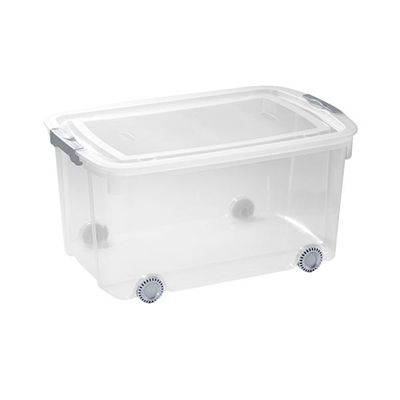 Varios 192383 Caja Con Ruedas Fabricada En Plastico Transparente. Capacidad De 50 L. Tapa Con Dos Cierres. Medidas: 595 X 395 X 310 Mm.